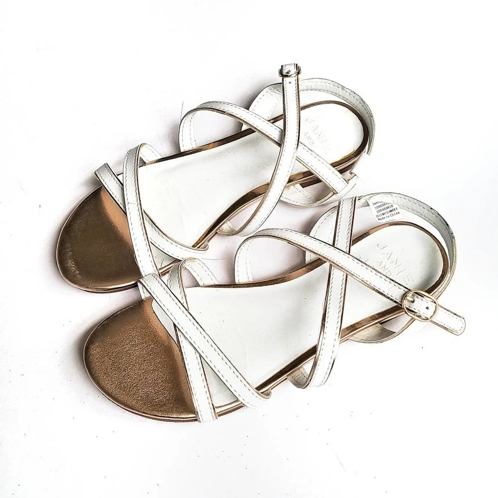 Janie & Jack 1 Gold Sandals Dress Flats White Strappy Leather
